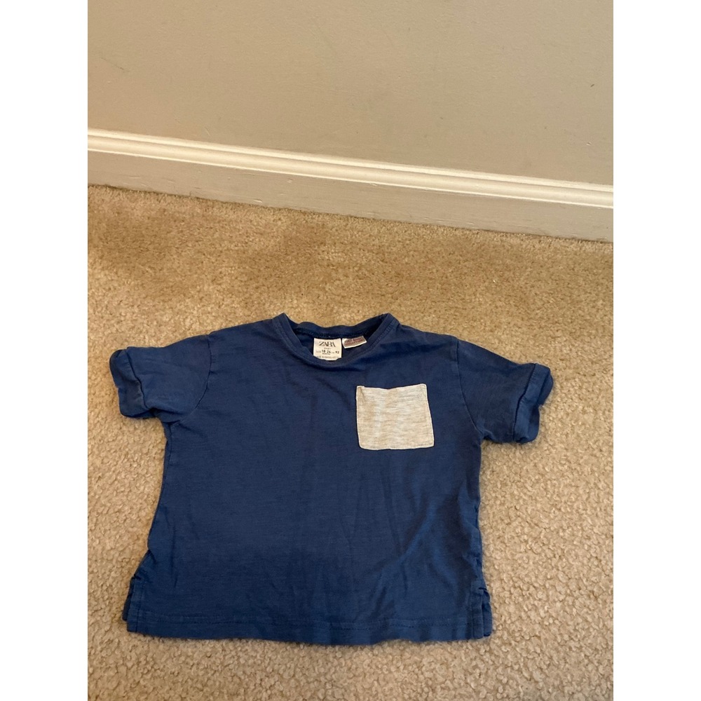 Zara baby boys blue pocket t shirt 18-24m